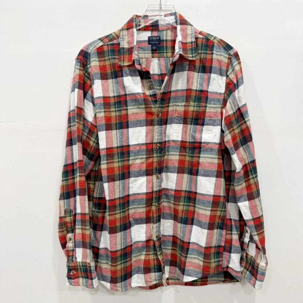 J. Crew Regular Fit Flannel Shirt Long Sleeve Large Plaid Cotton